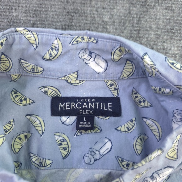J Crew Mercantile Flex Shirt Large Blue Lemon Salt Shaker Geometric Short Sleeve - Picture 3 of 8
